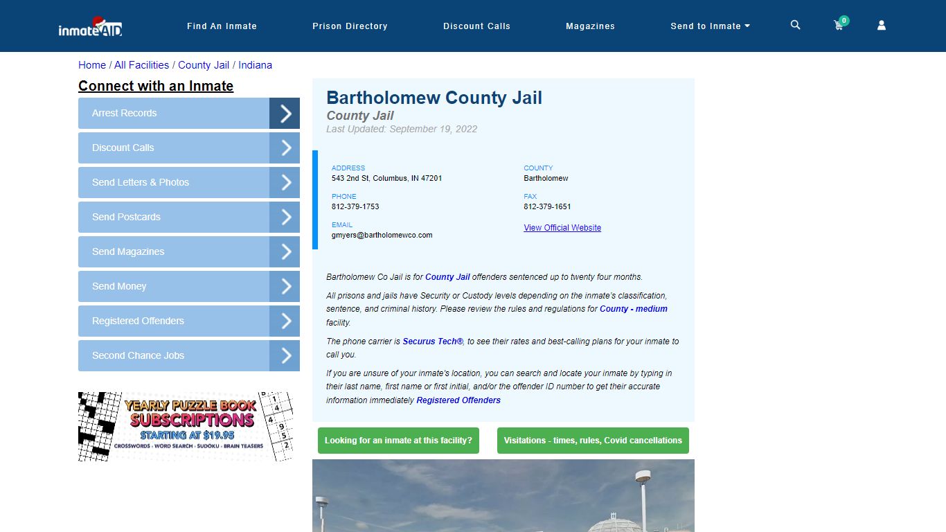 Bartholomew County Jail - Inmate Locator - Columbus, IN