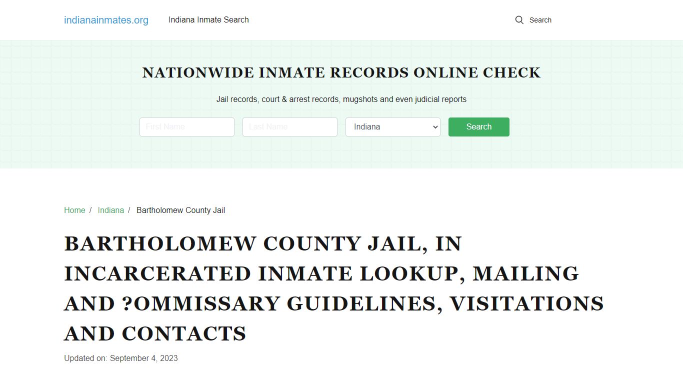 Bartholomew County Jail, IN Incarcerated Inmate Lookup, Mailing and ...