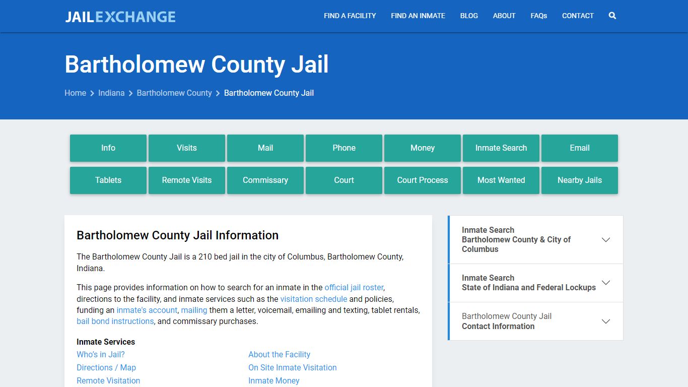 Bartholomew County Jail, IN Inmate Search, Information
